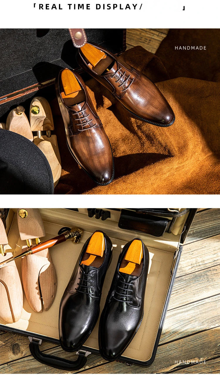 Leather Shoes for Men Luxury Business Men's Shoes High Quality Casual Oxford Dress Shoes Male Lace-Up Office Wedding Formal Shoe