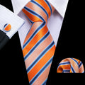 Fashion Khaki Striped Men Silk Necktie Fahsion Tie Handkerchief Cufflinks Sets Male Wedding Business Gift Barry.Wang Stylish