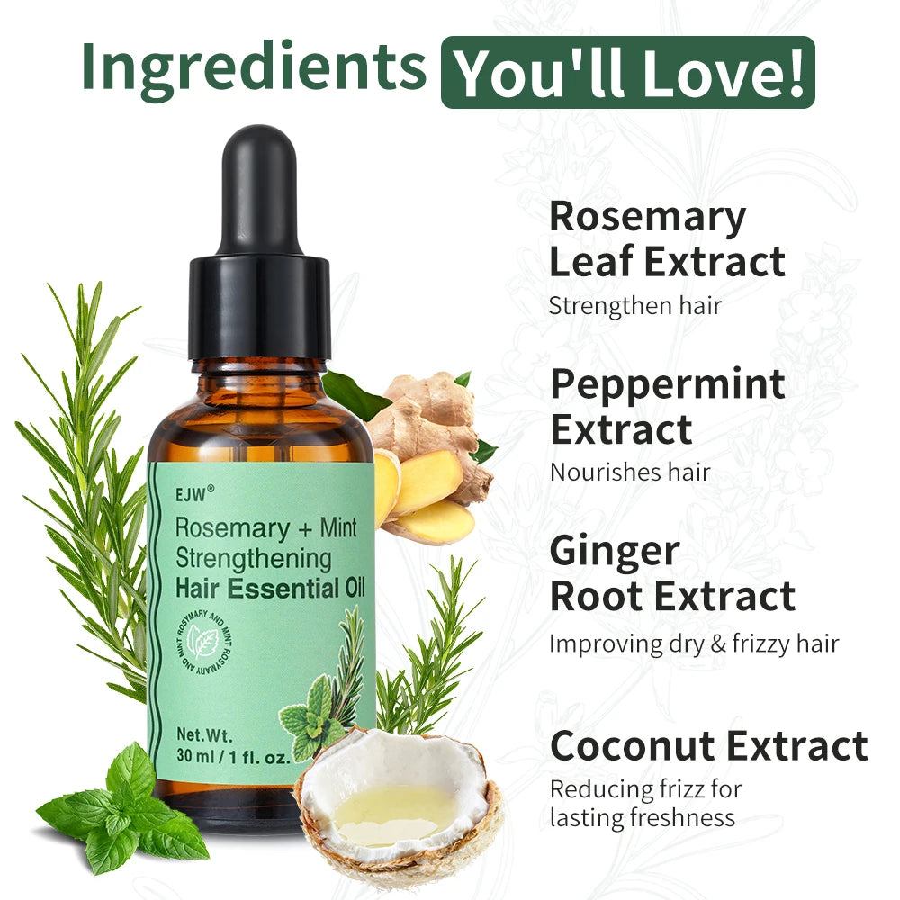 Rosemary & Mint Hair Oil - Stronger and Healthier Hair, for Dry Damaged Hair,  Frizzy or Color Treated,Hair care essential oil.