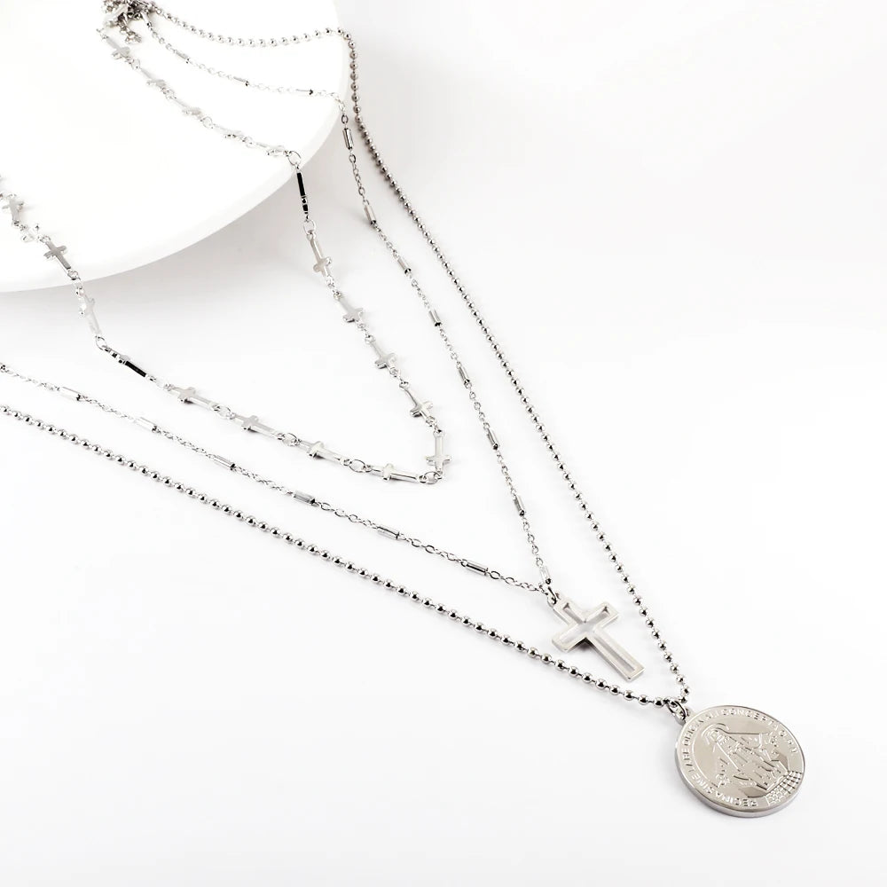 Classic Cross Pendant Necklaces For Women Girls Fashion Gold Plated Stainless Steel O Chain Collares Para Mujer Jewelry Gifts