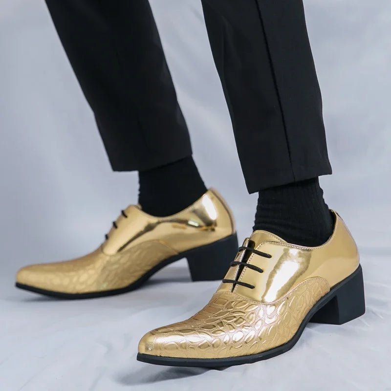 Luxury Multiple Colors High Heel Men's Shoes Fashion Moccasin Man Wedding Shoes Groom Designer Pointed Toe Leather Dress Oxfords