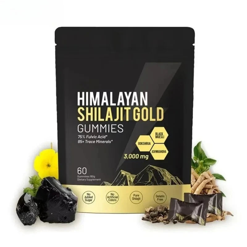 Pure Himalayan Shilajit Gummies Supplements Contain 3000mg xilaizhi & 85+ Trace Minerals Daily health support 60 Pieces