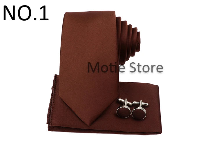 Men's Colorful Polyester Necktie Bowtie Cufflink Brooch Set Sage Green Pink Ties Business Wedding Party Shirt Accessories Gift