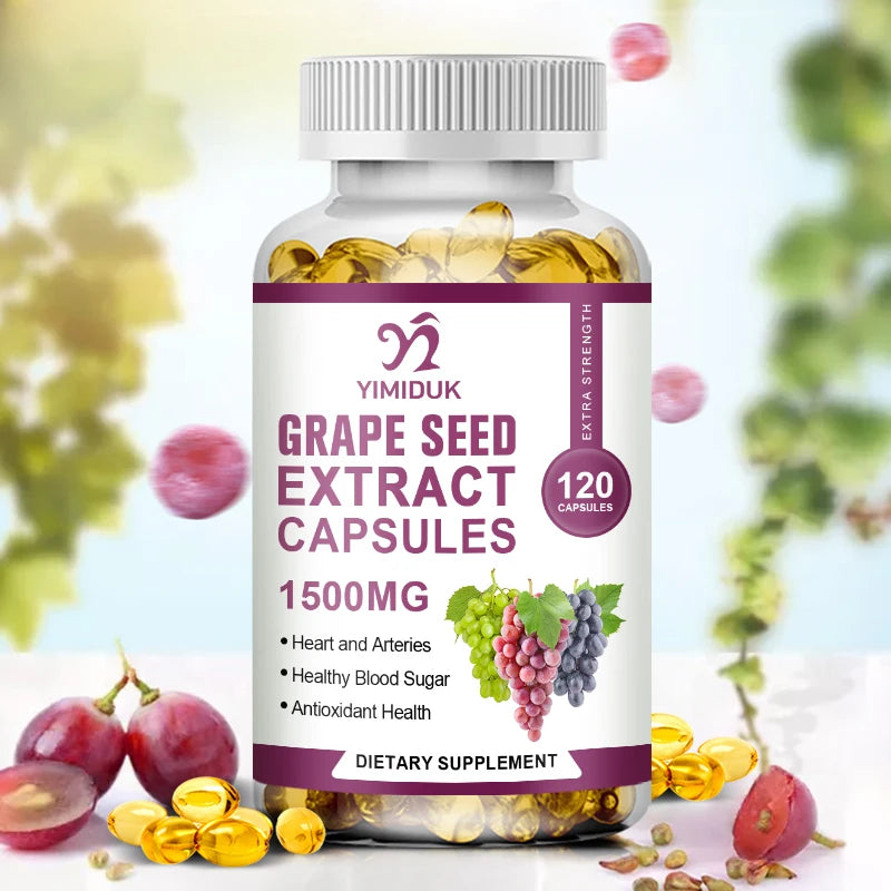 Premium Grape Seed Extract Supplement, with Vitamin C, Support Skin Elasticity, Improves Circulation, Promotes Brain Health