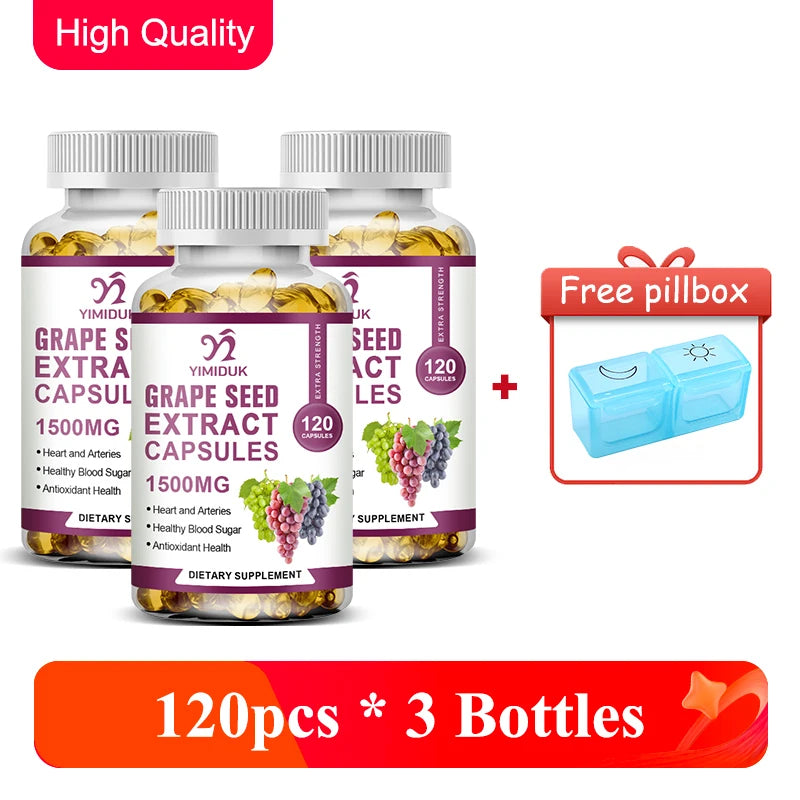 Premium Grape Seed Extract Supplement, with Vitamin C, Support Skin Elasticity, Improves Circulation, Promotes Brain Health