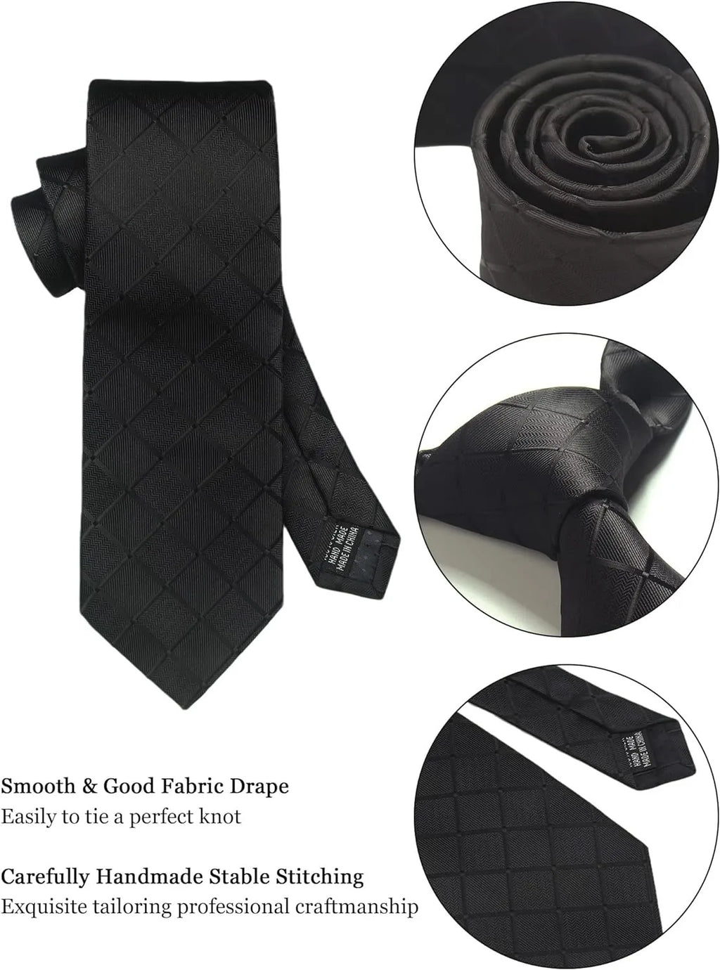 100% Silk Ties for Men Plaid & Checks Tie Clip Handkerchief Woven Classic Men's Necktie Pocket Square Set Formal Wedding Ties