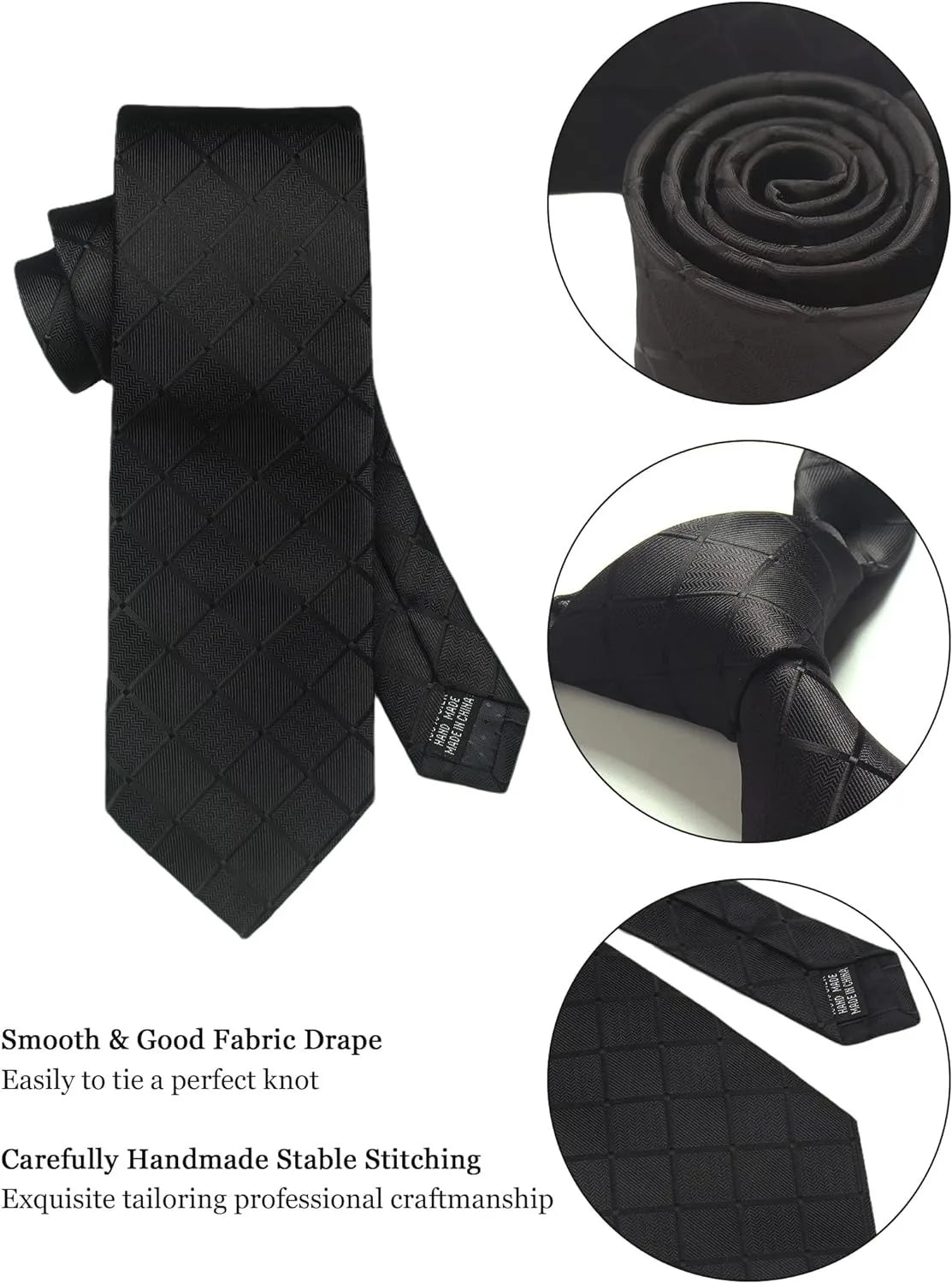 100% Silk Ties for Men Plaid & Checks Tie Clip Handkerchief Woven Classic Men's Necktie Pocket Square Set Formal Wedding Ties