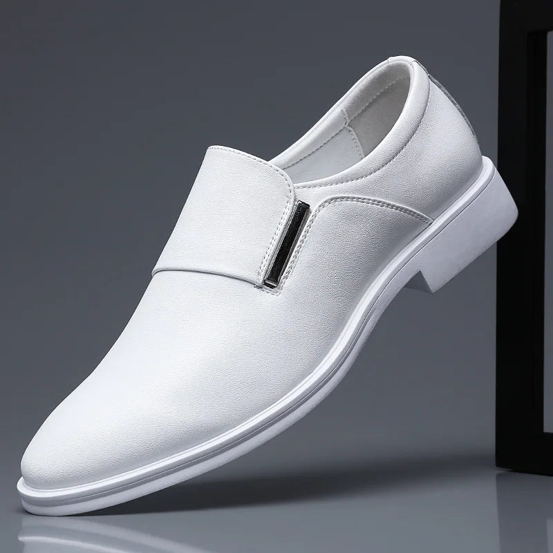 2025 New Men's Elevating Dress Shoes British Style Pointed-Toe Cowhide Leather Soft White Oxfords Formal Business Footwear