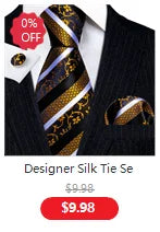 Male Luxury Neck Tie For Men Business Red Striped Tie Hanky Cufflinks Set Neckwear Wedding Party Casual