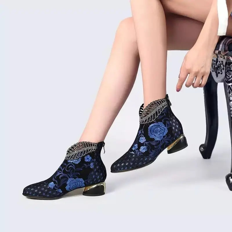 Women Boots Handmade Embroidery Shoes for Women 2025 New Luxury Elegant Women Boots High Heel Ankle Boots Party Zapatos De Mujer