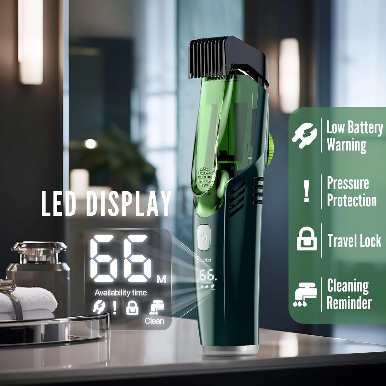 Hatteker Beard Trimmer for Men Cordless Adjustable Beard Mustache Trimmer with Built-in Vacuum Wet/Dry Clipper Travel-Friendly