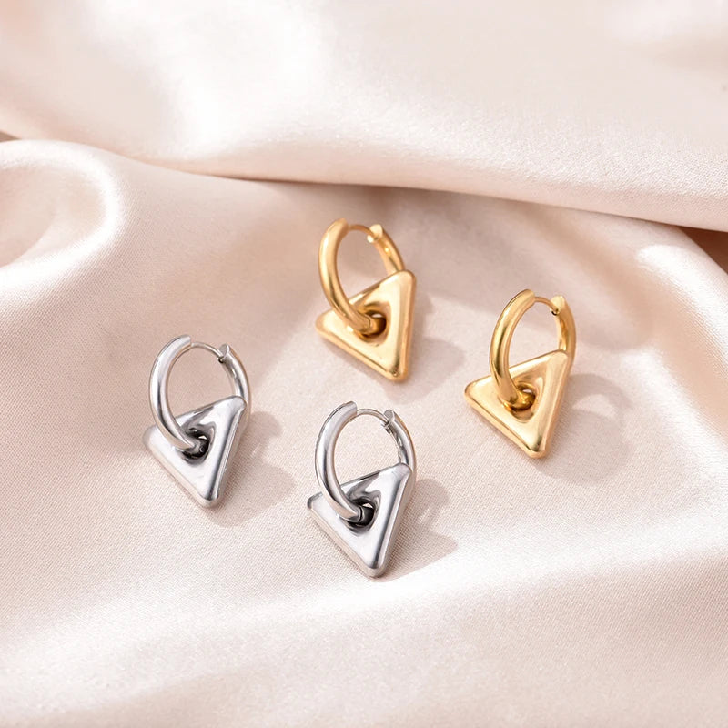 Stainless Steel Round Star Moon Heart Pendant Hoop Earrings for Women Fashion Classic Y2K Jewelry Gold Silver Color Earring