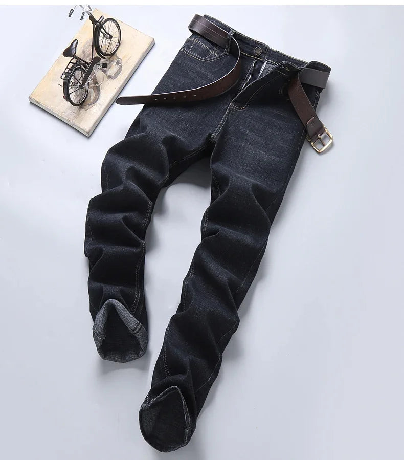 Men Fashion Straight Jeans Men 2025 New Stretch Slim Fit Pants Comfortable Soft Business Denim Trousers Male Brand Clothing