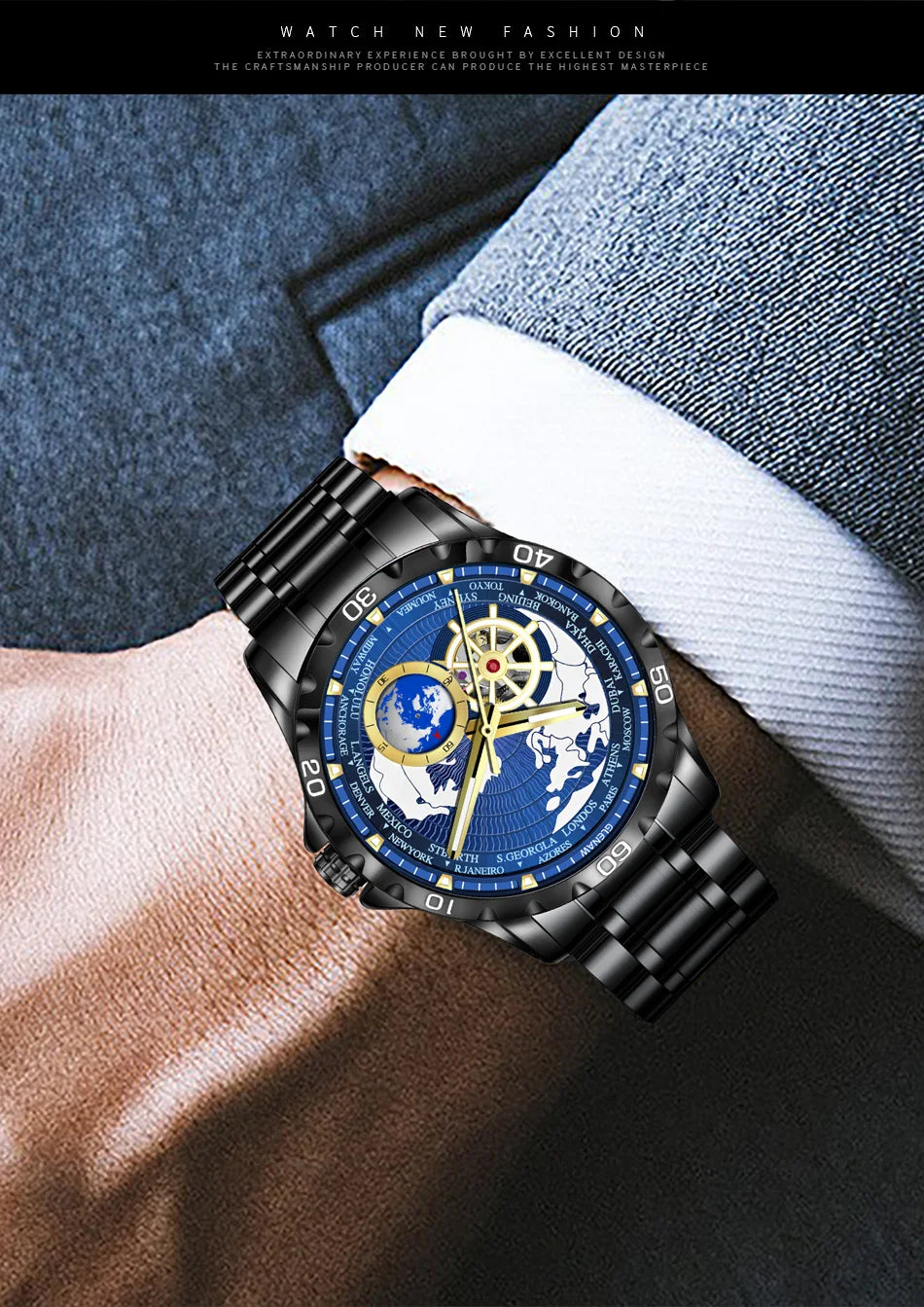 2025 New GLENAW Earth Series Mechanical Watch Men Rotating Earth Dial Night Light Waterproof Top Luxury Design Mechanical Watch