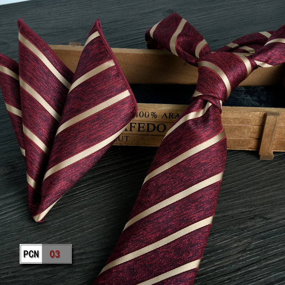 man tie set swine red 8cm Men's Formal tie and pocket square set 2-Piece Business Wedding burgundy ties for men and neckties man