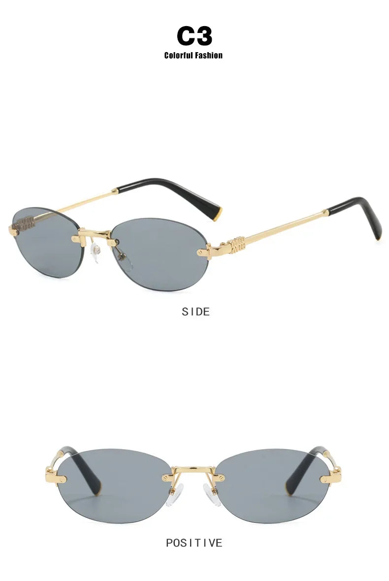 New Fashionable Oval Frameless Sunglasses UV400 UV Protection Glasses Fashionable Street Style Outdoor Driving Travel Sunglasses