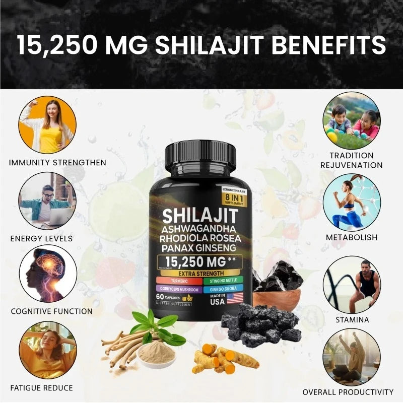 8 in 1 Shilajit Soft Capsules Supplement Natural Mineral Resin Like Substance Nourishing Agent Resist Oxidation Enhance Immunity