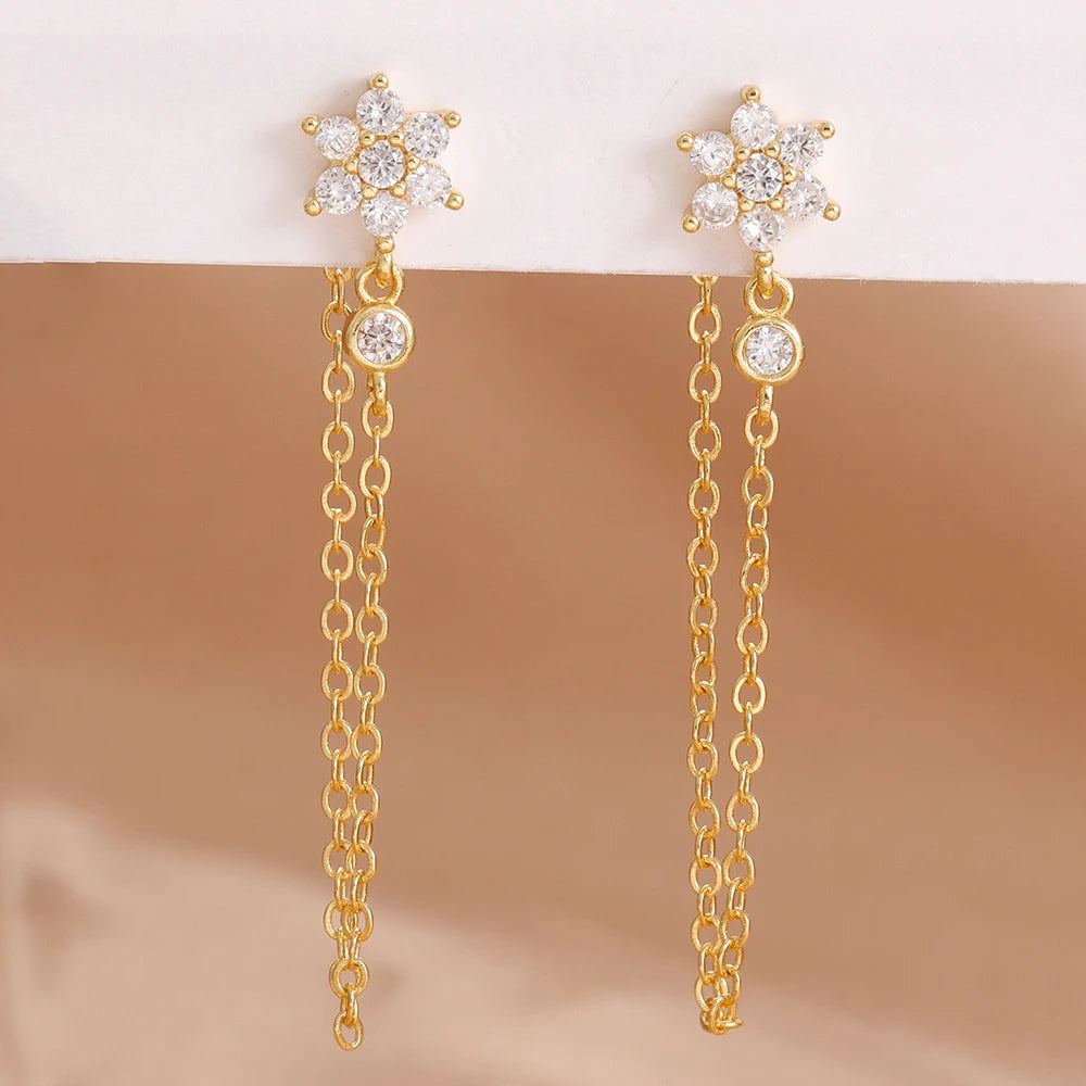 Luxury Stainless Steel Star Dangle Earrings For Women Sparkling Zircons Geometric Ear Piercing Earring Fashion Jewelry aretes