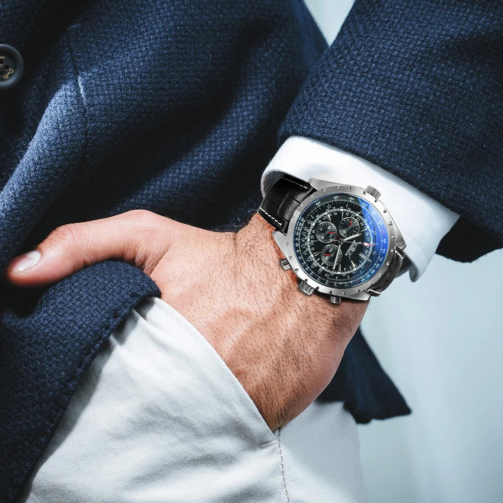 JARAGAR Sports Mens Watches Top Brand Luxury Automatic Mechanical Watch for Men Leather Steel Strap Military Wristwatches Gifts