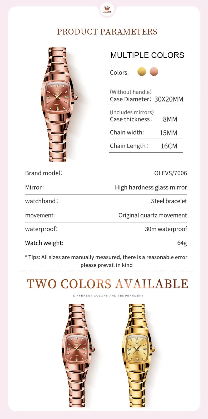 OLEVS 7006 Women's Watches Top Brand Elegance Quartz Montres Femmes Waterproof Tungsten Steel Case Strap Luminous Date Watch