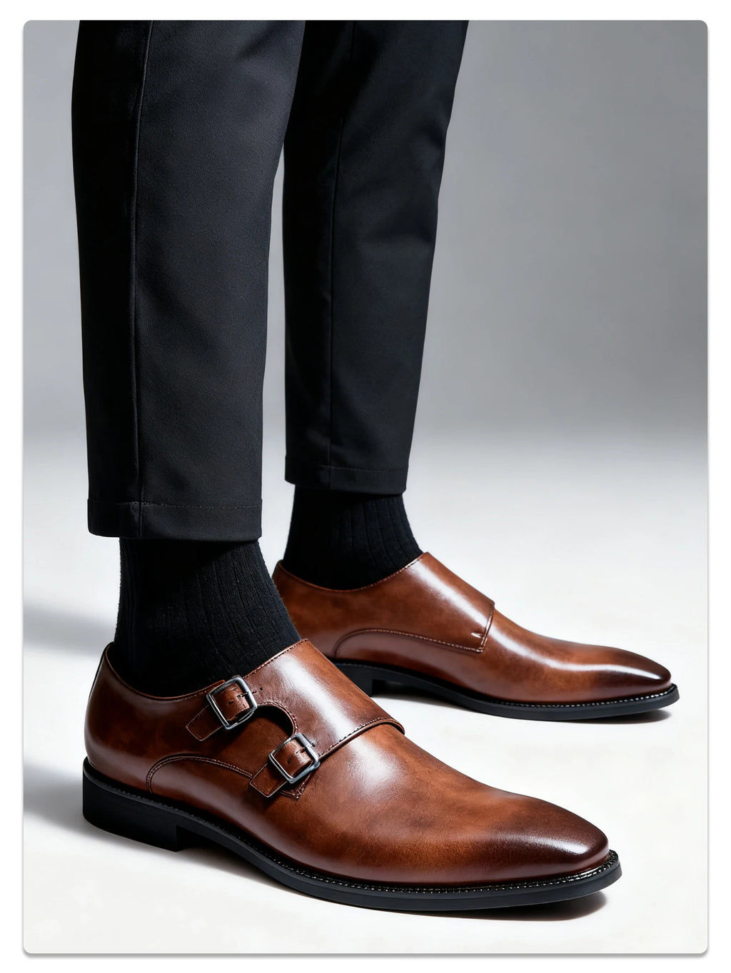 Classic Retro Dress Men's Monk Leather Shoes With Pointed Toe Buckle Business Office Wedding Comfortable Men's Oxfords Shoes