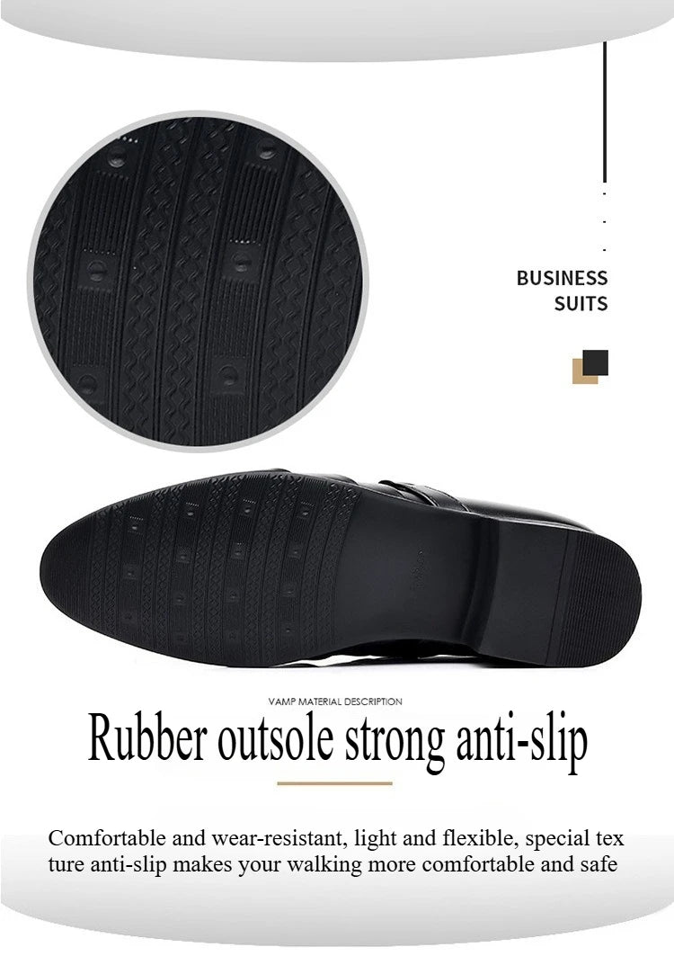 Classic Leather Shoes for Men Slip on Pointed Toe Oxfords Formal Wedding Party Office Business Casual Dress Shoes Men's Loafers