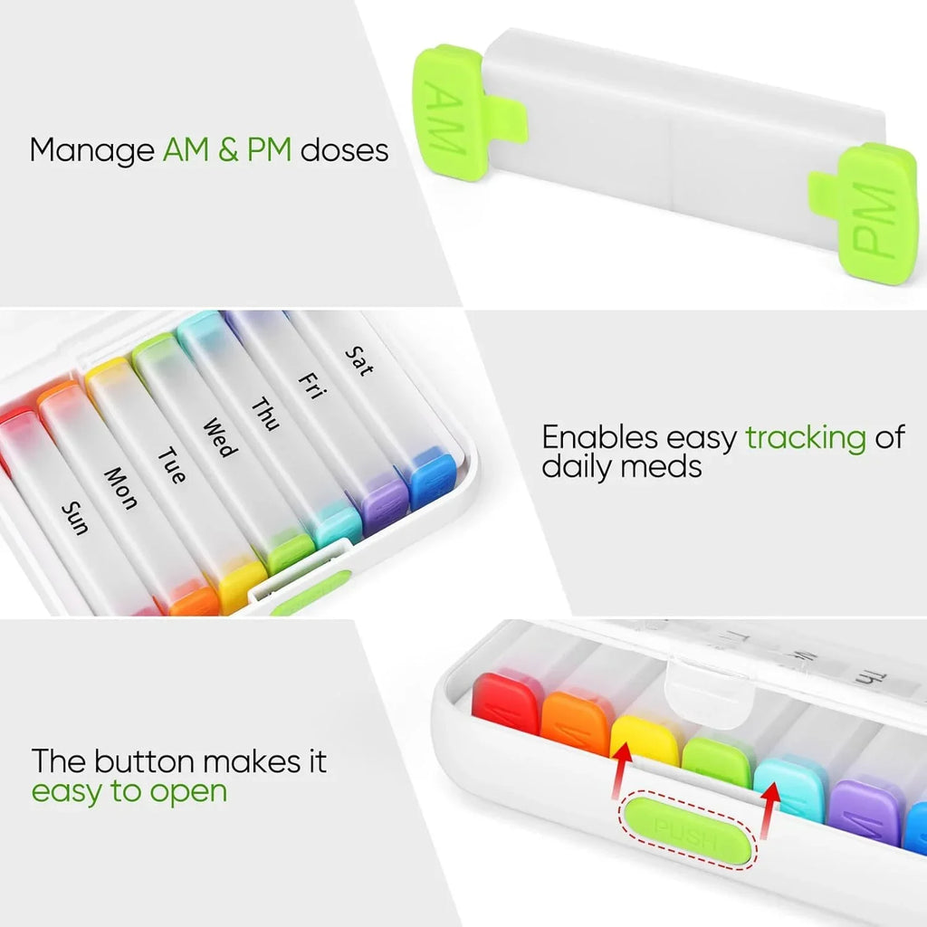 Medicine Box Weekly Pill Organizer Pill Box 7 Day with One-Side Large Openings for Easy to Use Case for Medication Vitamins Fish