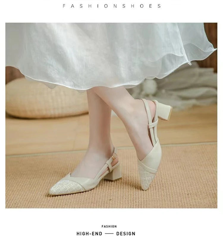 Women Sexy Chunky Heel Shoes Women Summer Pointed Toe Dress Slippers Designer 2025 New Party Pumps Walking Femme Zapatos Slides