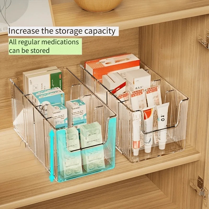 Medicine Storage Box Transparent Divided Desktop Medicine Organizer 4-Compartment Makeup Organizer Storage Rack First Aid Box