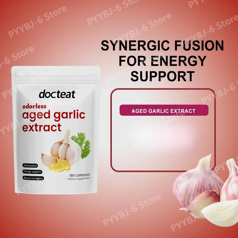 Odorless Aged Garlic Extract Capsules Antioxidant Support Energy & Immune Health Daily Dietary Supplement for Adults180 Capsules