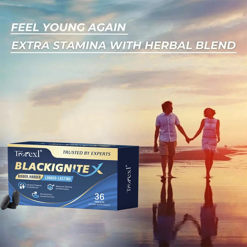 Black IgniteX Male Endurance Booster Supplement, Masculine Drive, Superior Pumps & Fullness, Saw Palmetto Oyster Tablets