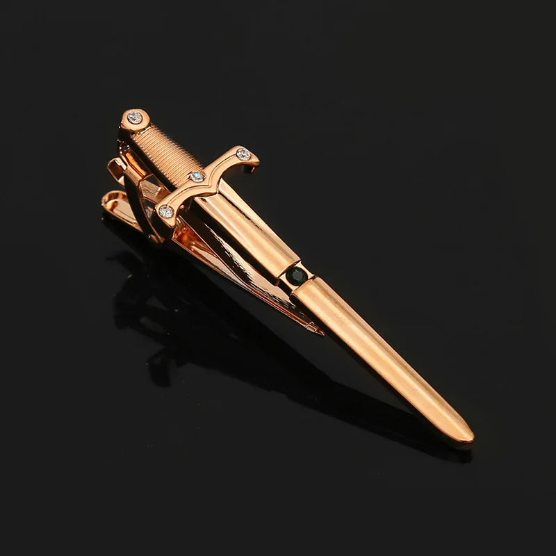 Personalized Tie Clip Sword Men's Metal Tie Trend Tie Clip Dress Simple Fashion Gold Band Diamond Business