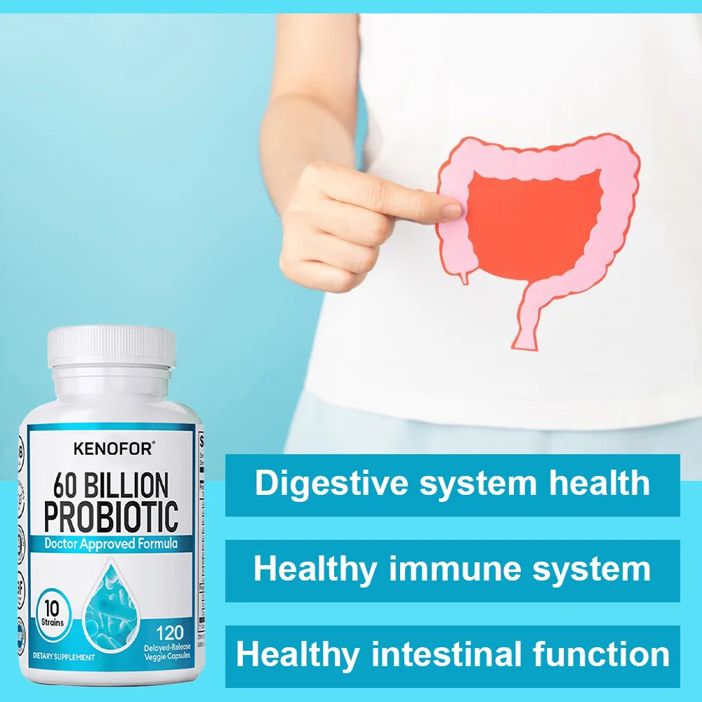 60 Billion Probiotic Supplement - 10 Unique Strains + Organic Prebiotics - Immune System Boosting Support Gut & Digestive Health