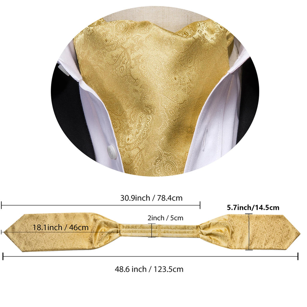 Hi-Tie Mens Ascot Black Pink Blue Red Gold Green Purple White Cravat Tie Hanky Cufflinks for Male Wedding Business Prom
