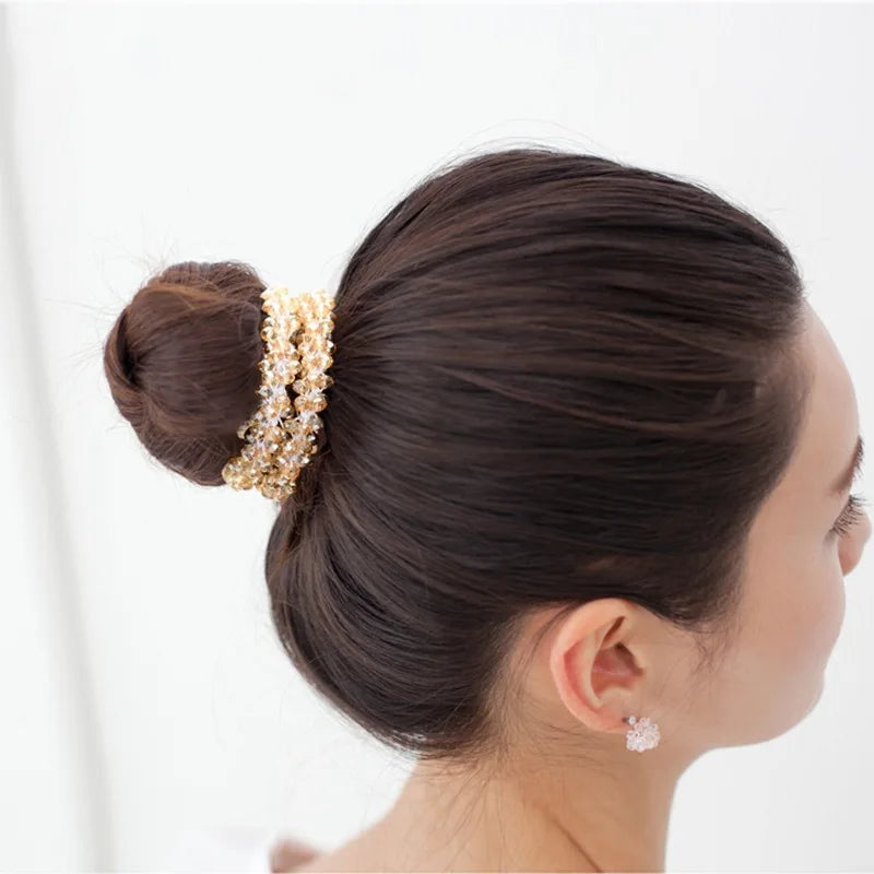 Crystal Beads Hair Ties for Women Vintage Ponytail Scrunchies Elastic Hair Bands Glass Beaded Rubber Hair Rope Accessories