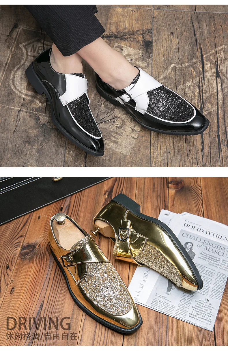 Luxury Men's Leather Shoes High Quality Gold Dress Shoes for Men Italian Brand Oxford Shoes Fashion Big Size Party Wedding Shoe