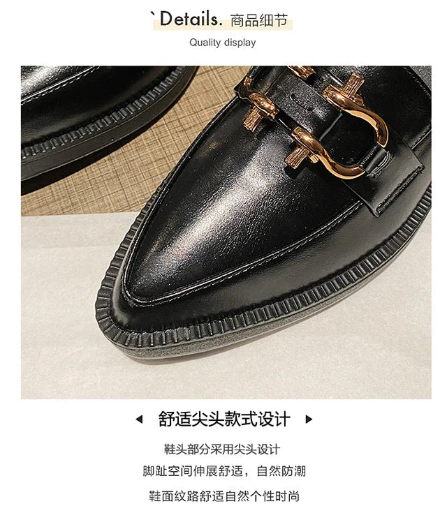 New Women Pointed Toe Leather Casual Shoes British Style Dress Shoes Fashion Cool Slip-on Loafers