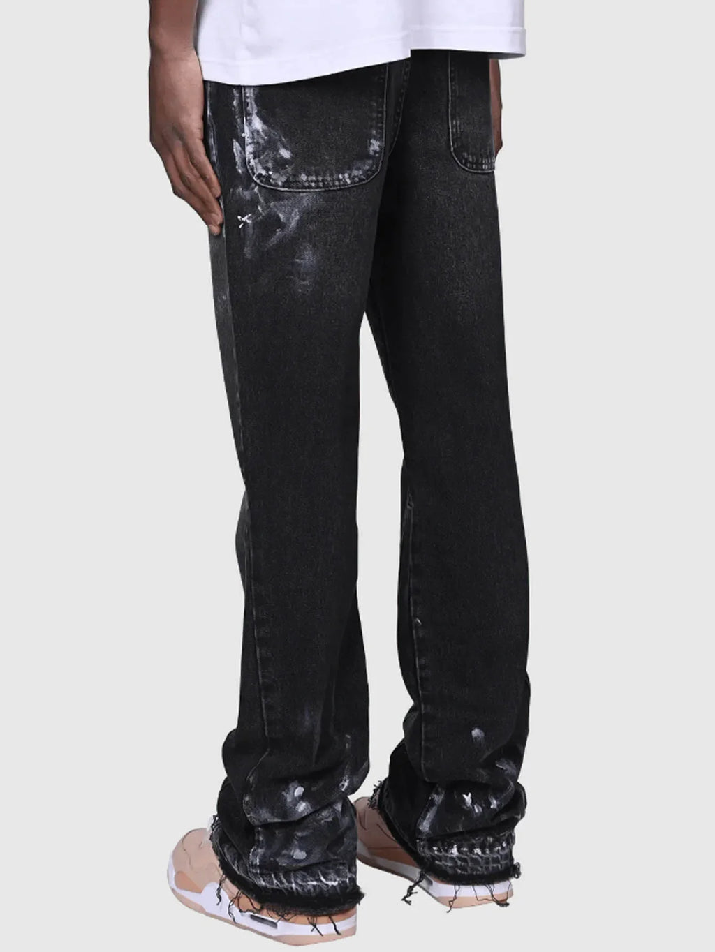 Men's Fashion Jeans Work Pants, European and American Fashion Workwear Elastic Patchwork Denim Layered Flared Pants S-XXL