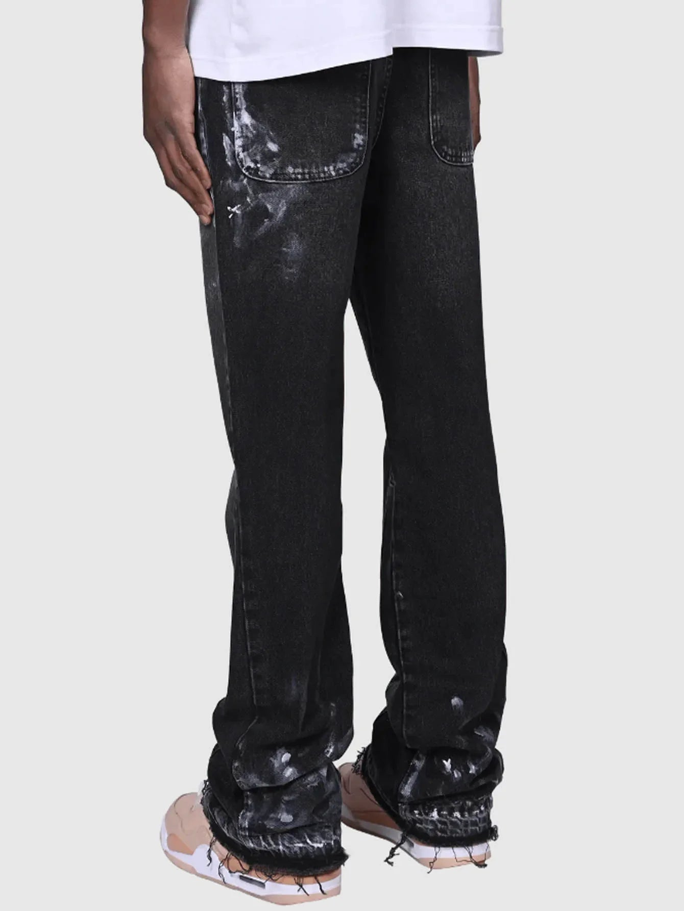 Men's Fashion Jeans Work Pants, European and American Fashion Workwear Elastic Patchwork Denim Layered Flared Pants S-XXL