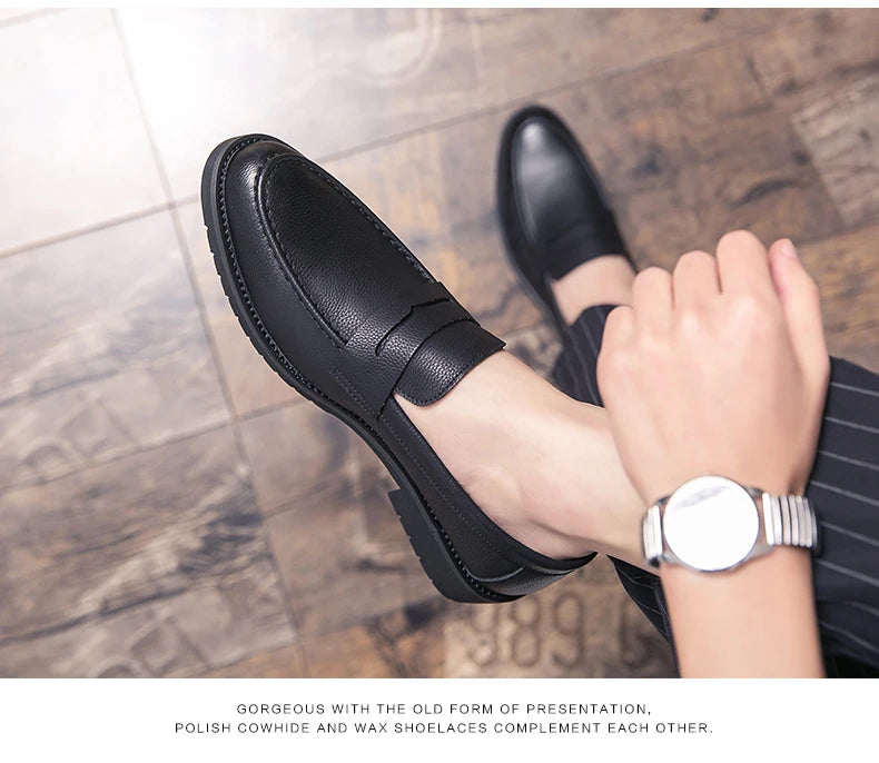 New soft leather breathable leather shoes men Europe station casual British style youth loafers with business bean shoes