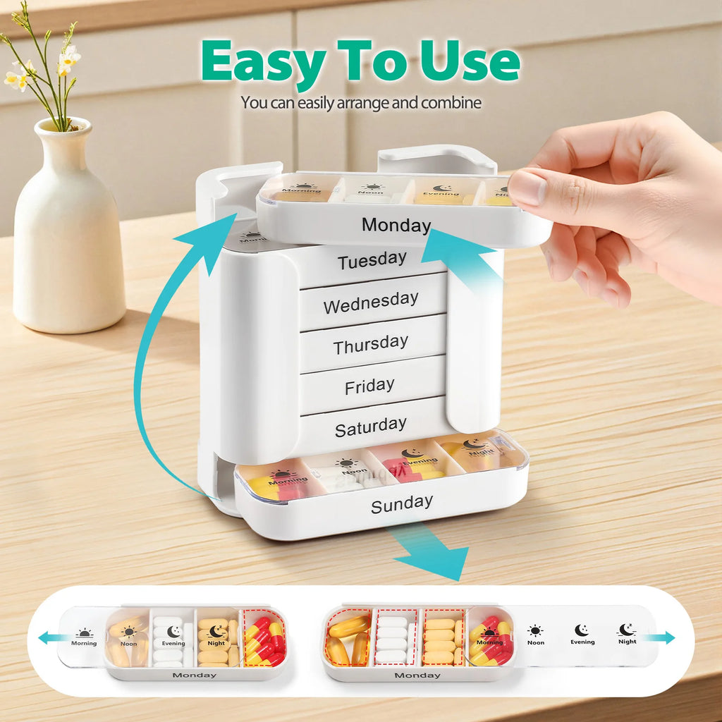 7-Day Medication Organizer, Weekly Pill Organizer, Portable Medicine Box Square, Convenient 28-Grid Drawer Medicine Case