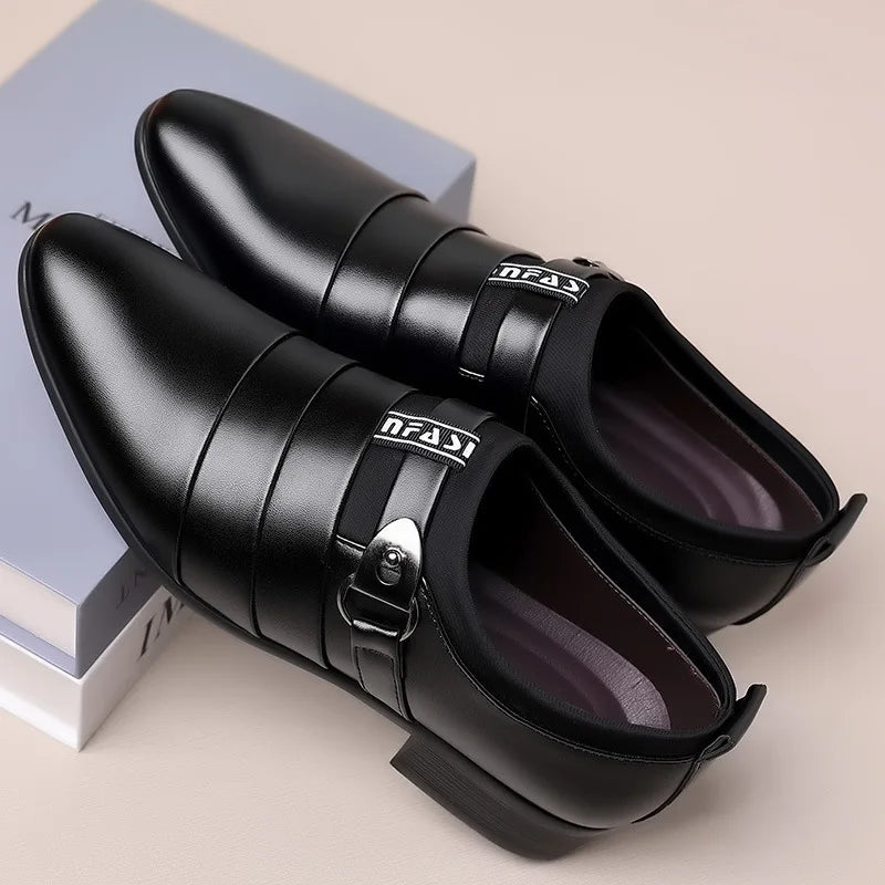 Classic Leather Shoes for Men Slip on Pointed Toe Oxfords Formal Wedding Party Office Business Casual Dress Shoes Men's Loafers