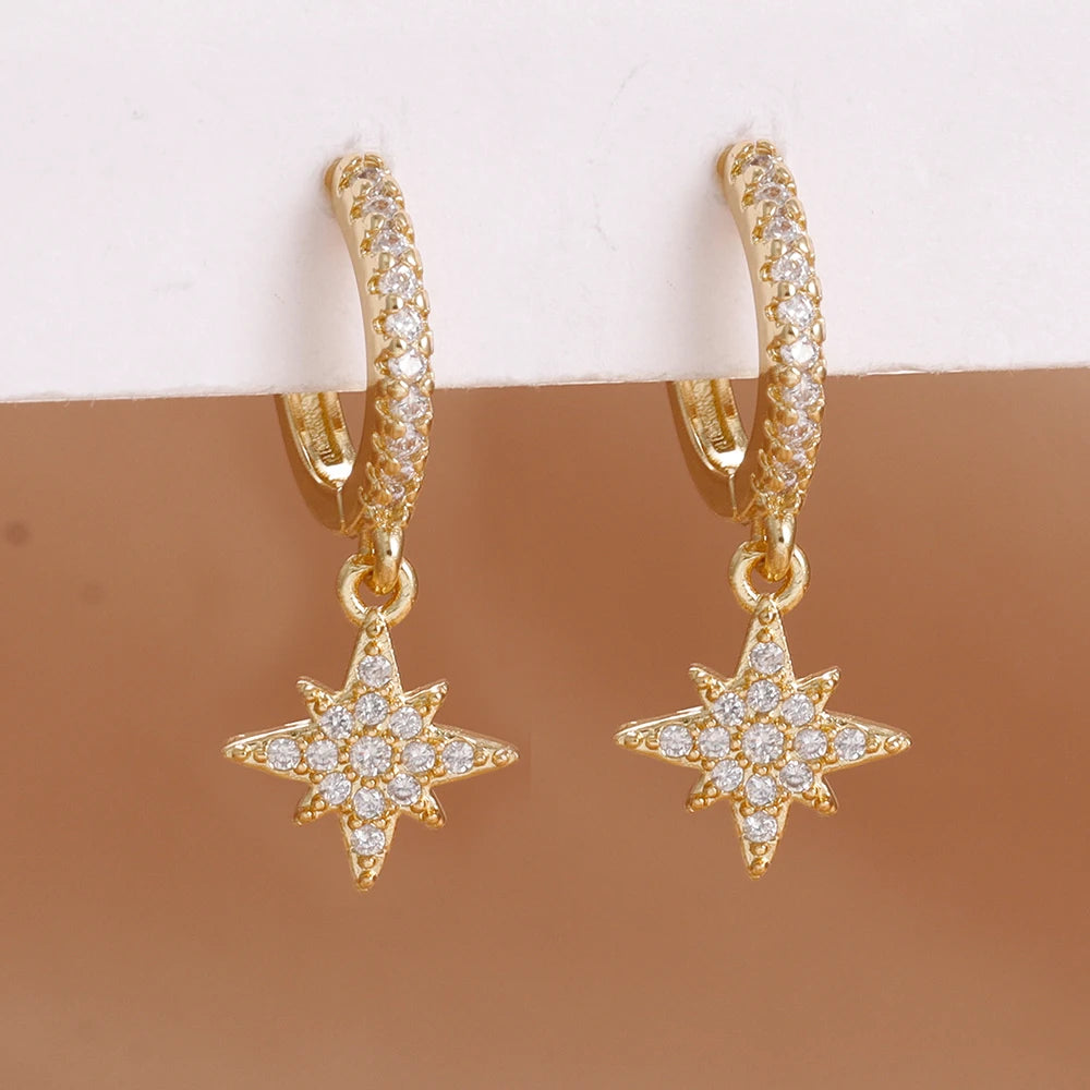 Luxury Stainless Steel Star Dangle Earrings For Women Sparkling Zircons Geometric Ear Piercing Earring Fashion Jewelry aretes