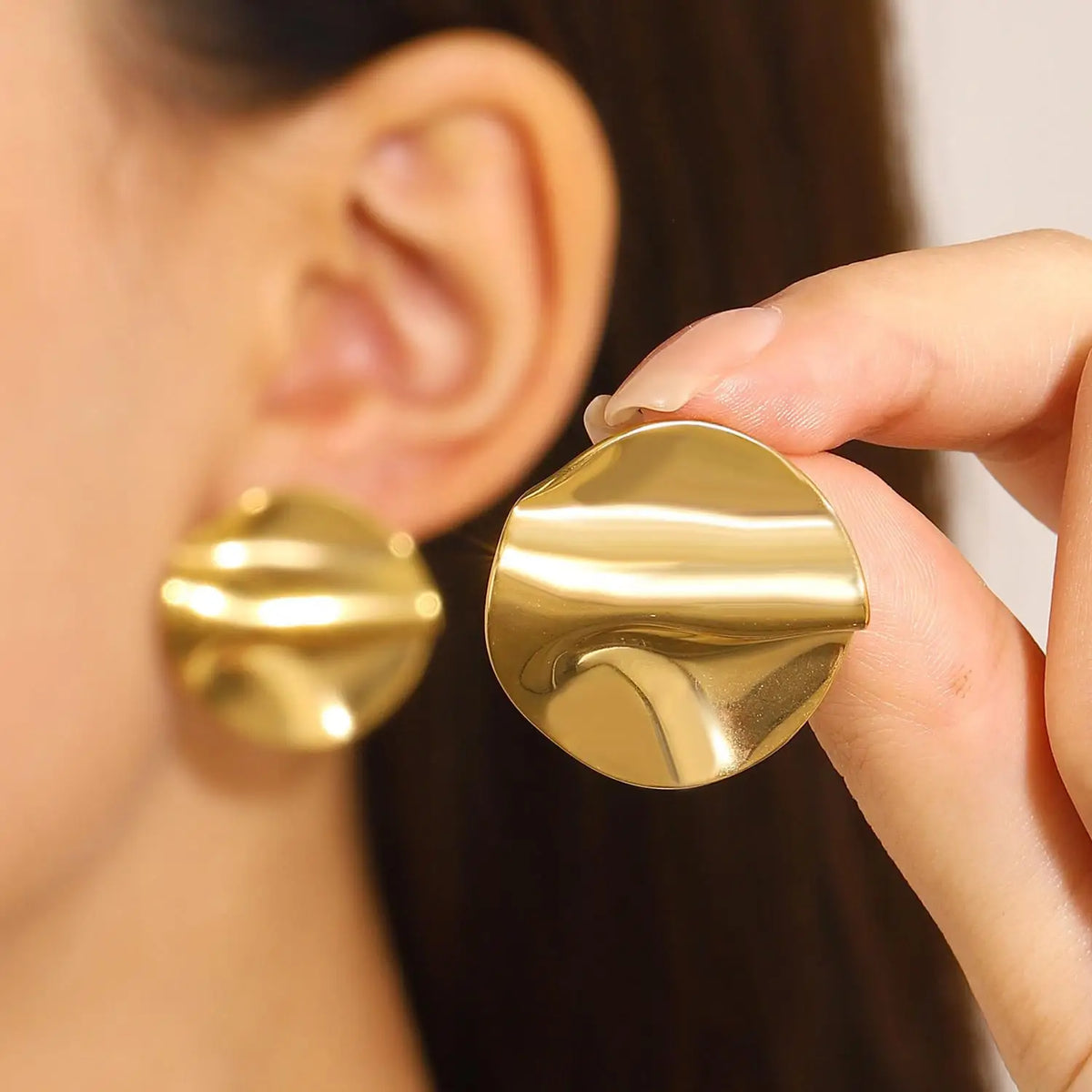 Stainless Steel Wrinkled Gold Color Earrings For Women Metal Earing Jewelry 2026 Trending Vintage Round Square Heart Earrings