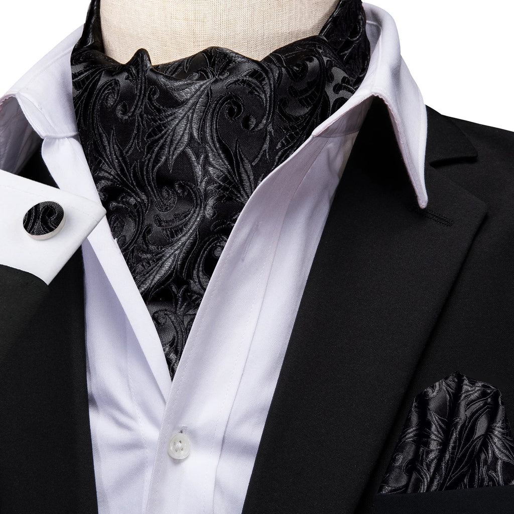 Hi-Tie Mens Ascot Black Pink Blue Red Gold Green Purple White Cravat Tie Hanky Cufflinks for Male Wedding Business Prom