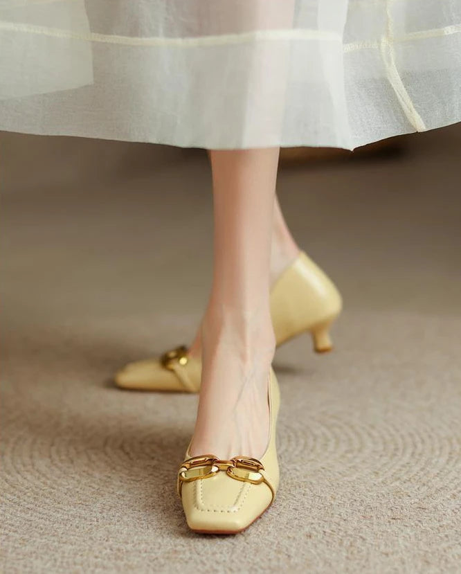 White Shoes For Women 2025 Yellow Ladies Summer Footwear Low Heel Elegant Luxury Leather Casual Black Office 39 Dress Trend A E