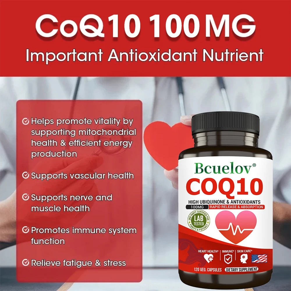 CoQ10 Coenzyme Q10 100mg Supplement - Rapid Release Fast Absorption- Immune Heart Energy Antioxidant (120caps)