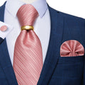 Men Tie with Golden Color Metal Ring Fashion 8cm Tie Set Handkerchief Cufflinks Business Wedding Party Accessories Gift for Men