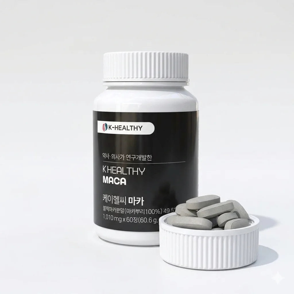 K-Healthy Black Maca Root 100% 1010mg 60 Tablets Plastic Bottle Natural Energy Management Food for Stamina Fertility Supplement
