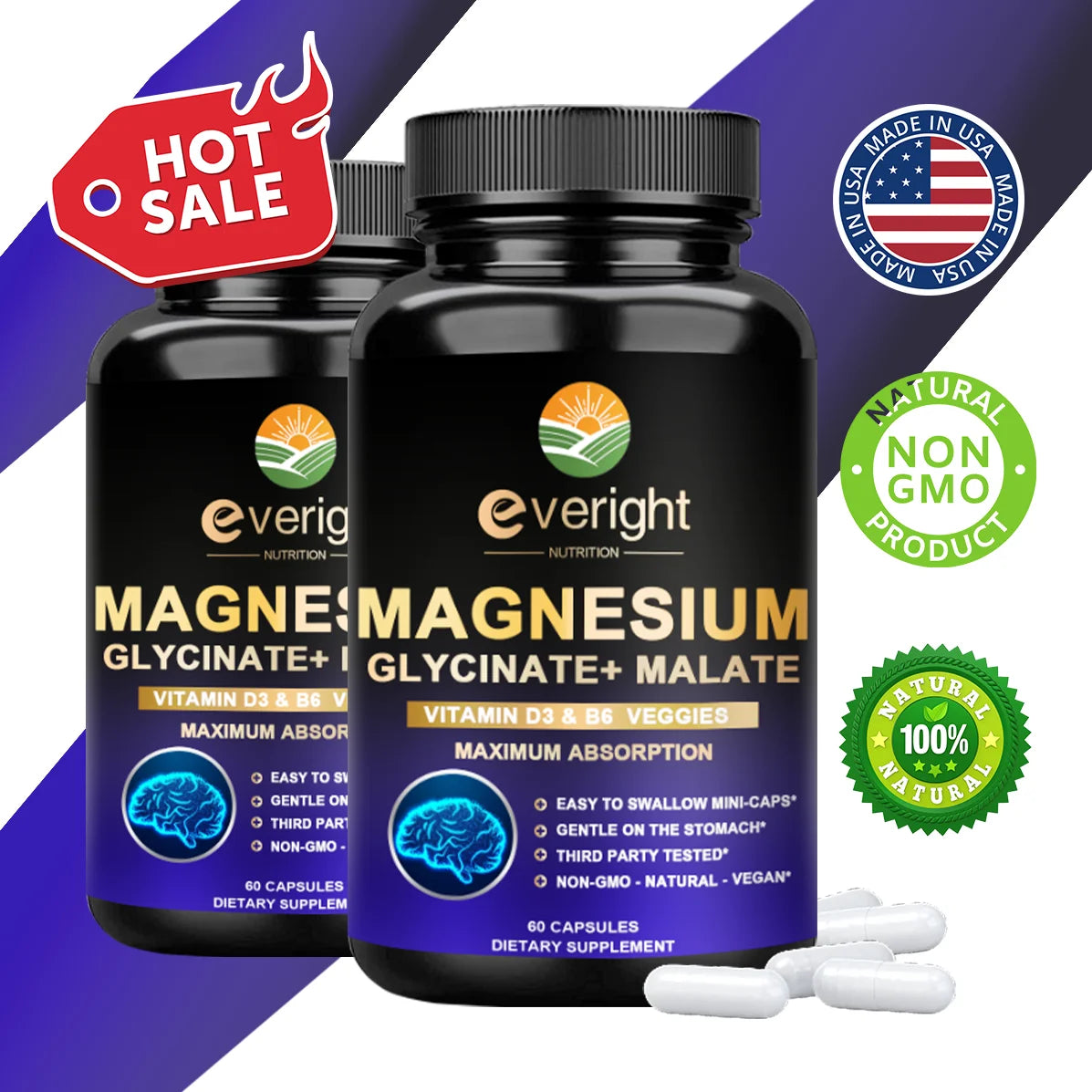 High Absorption Magnesium Glycinate - Supports Sleep, Mood, Muscles, Heart & Nervous System Health